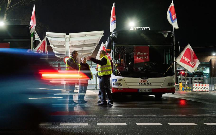 Bus drivers, seen here on strike Feb. 2, 2024 in Dortmund, are set to conduct another round of warning strikes to underline their demands for better employment conditions and more pay, United Services Union ver.di announced. 