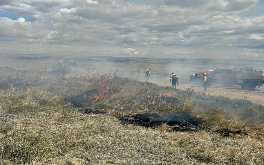 The wildfire burning on 1,450 acres of grassland near Fort Carson’s training areas is 60 percent contained, officials announced Thursday, April 18, 2024.