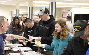 Veterans, parents, students and staff celebrate Veterans Day at Ben Eielson Junior/Senior High School on Eielson Air Force Base, Alaska, Nov. 10, 2023.
