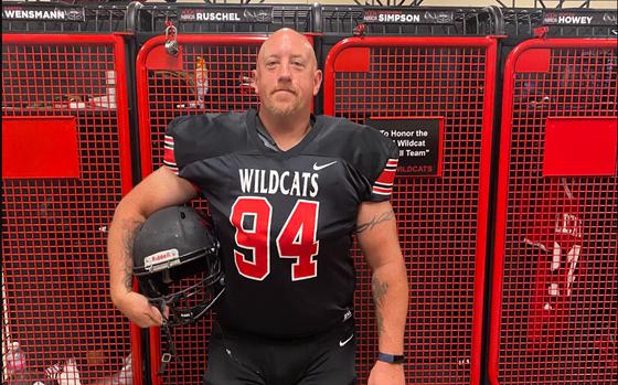 Ray Ruschel is a defensive lineman this season for the Wildcats at North Dakota State College of Science. He's 49. MUST CREDIT: Photo courtesy of Ray Ruschel.