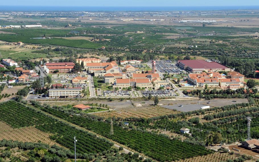 A view of NAS I, one of two sites of Naval Air Station Sigonella in eastern Sicily. Sigonella officials are offering emergency housing to U.S. military and civilian personnel and their families living off base who are facing blackouts. A heat wave in Sicily has sent temperatures soaring as high as 118 degrees.