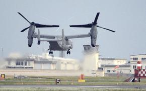A U.S. military CV-22 Osprey takes off from Iwakuni base, Yamaguchi prefecture, western Japan, on July 4, 2018.