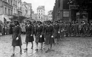 Members of the 6888th Central Postal Directory Battalion march in a parade which followed ceremony in honor of Jean D'Arc, at the market place where she was burned at the stake, in Rouen, France, May 27, 1945. Tyler Perry is reportedly producing and directing a movie about the “Six Triple Eight,”  the only female African-American unit sent overseas in WWII. 
