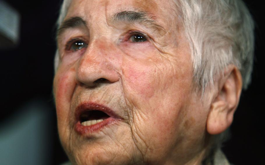 Esther Bejarano, who survived former Nazi concentration camp Auschwitz, performs a hip-hop song during an Auschwitz-Committee event to commemorate the liberation of Auschwitz by the Soviet Army on January 27, 1945, in Hamburg, Germany, Jan. 24, 2010.