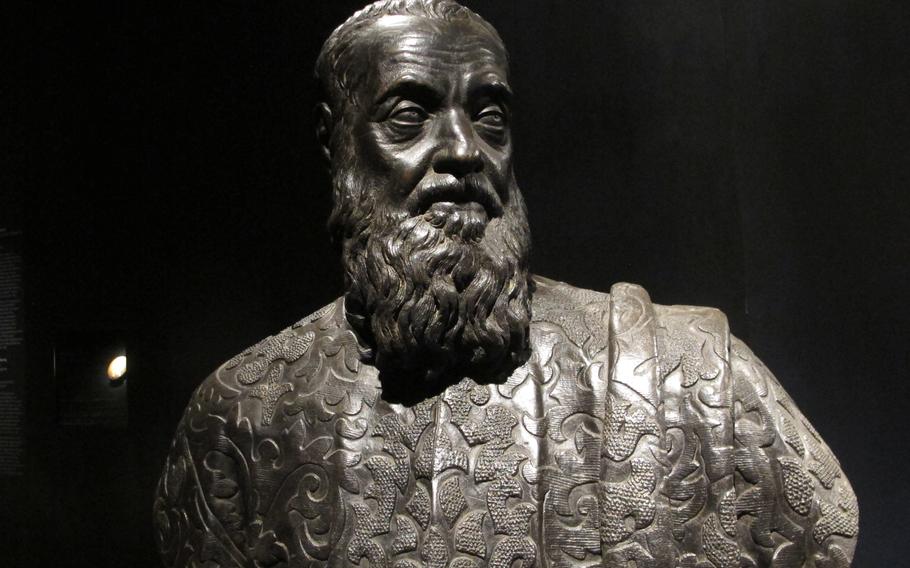 Alessandro Vittoria’s bust of University of Padua professor of medicine Tommaso Rangone, one of his most important patrons. Rangone was known for his treatises on syphilis and the plague. An Italian basilica is the present home of the bust, which is included in an exhibit running into late April. 