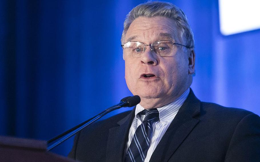 Rep. Chris Smith talks during The NJ Chamber of Commerce Congressional Dinner during their Walk To Washington, Feb. 27, 2020, in Washington, D.C.