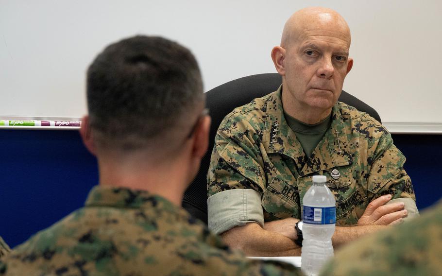 Gen. David Berger, commandant of the Marine Corps, said Tuesday, March 14, 2023, that the service will have to keep adapting and possibly make unorthodox changes if it is going to remain a dominant military force in the world.
