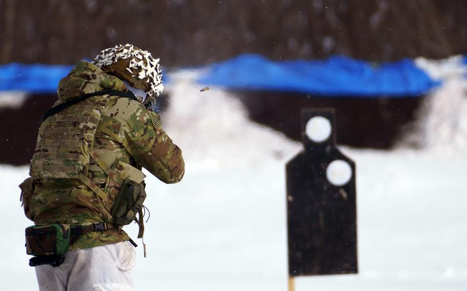 U.S. and Japanese soldiers train together during the North Wind exercise at Camp Higashi Chitose, Hokkaido, Friday, Jan. 26, 2024.