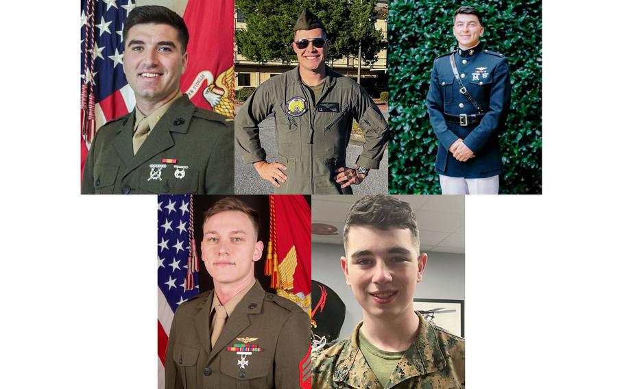 Top row from left, Capt. Jack Casey, Capt. Benjamin Moulton, Capt. Miguel Nava. Bottom row from left, Sgt. Alec Langen, Lance Cpl. Donovan Davis.