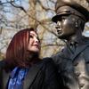 Priscilla Presley gazes at a bronze statue of her former husband, Elvis Presley, in Bad Nauheim, Germany, March 20, 2025. Priscilla met Elvis in the spa town in 1959, when she was 14.