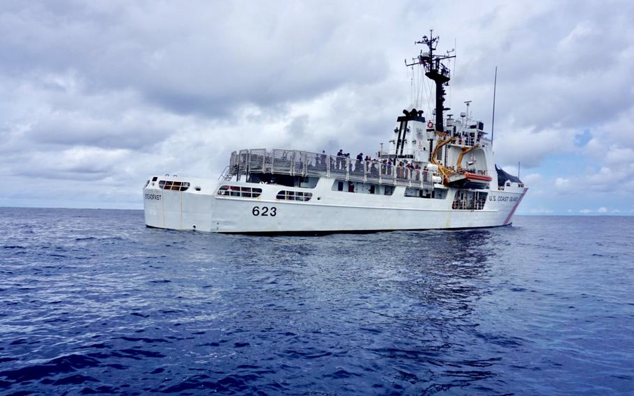 Coast Guard Cutter Steadfast (WMEC 623) steaming in the Eastern Pacific Ocean on April 23, 2021.