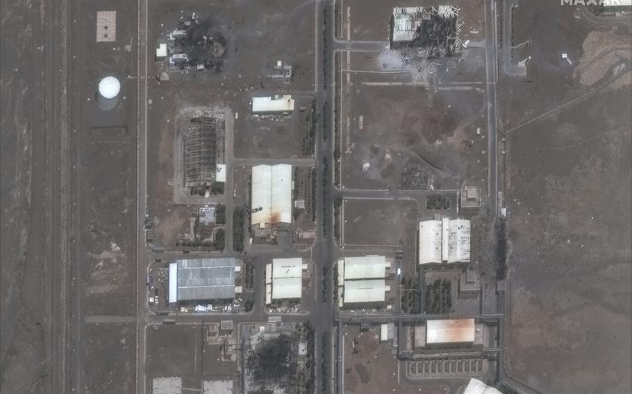 This satellite image provided by Maxar Technologies shows the Natanz nuclear enrichment facility, where multiple buildings were destroyed from recent Israeli airstrikes, 135 miles southeast of Tehran, Iran, Saturday, June 14, 2025. 