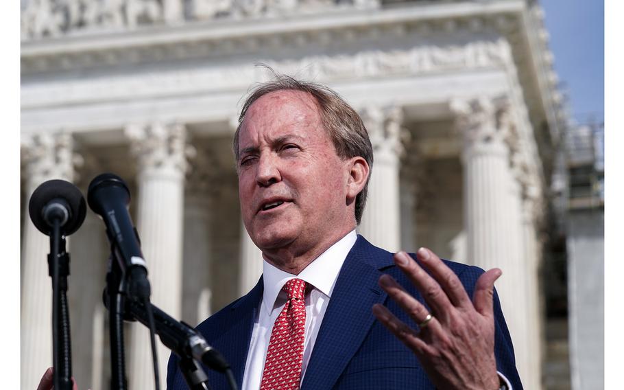 Texas Attorney General Ken Paxton at the Supreme Court in Washington.