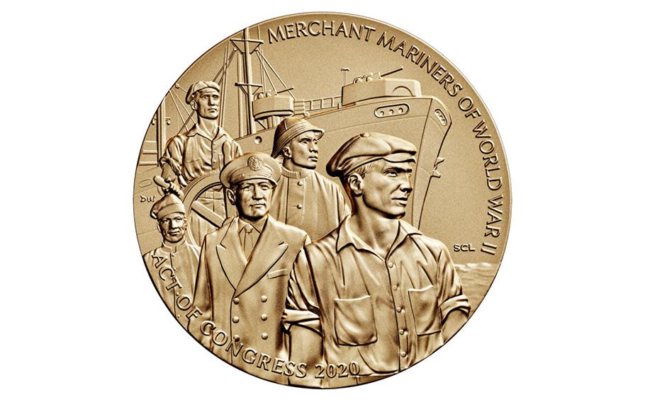 A bronze duplicate of the Congressional Gold Medal awarded to Merchant Mariners of World War II.