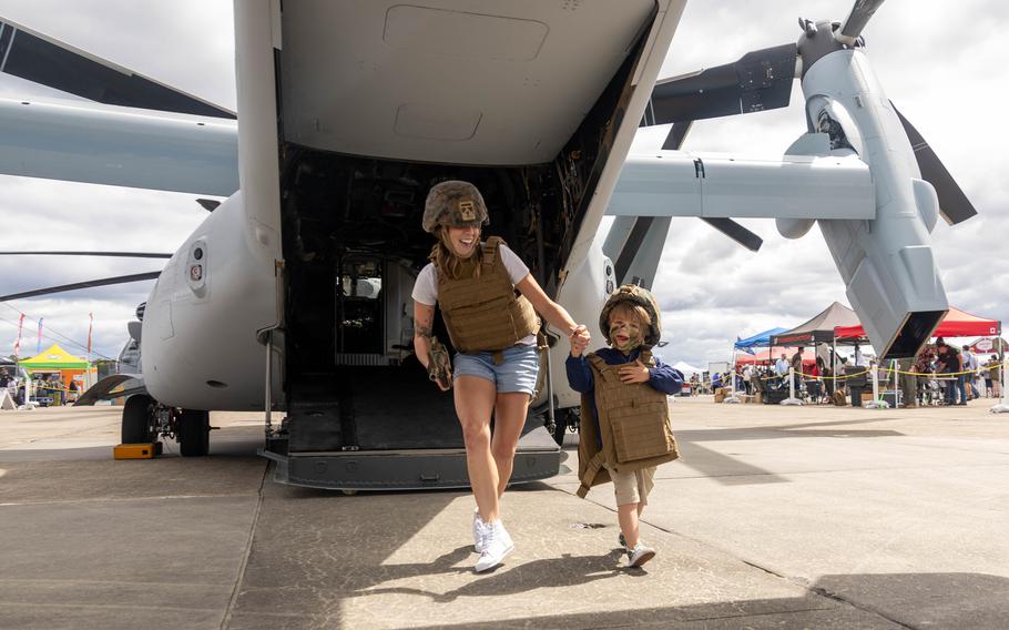 Marine Corps Air Station Cherry Point and the 2nd Marine Aircraft Wing hosted “My Marine Movie,” an interactive activity for adults and children to put on military gear and fly on a MV-22 Osprey during the MCAS Cherry Point Air Show, Saturday, May 11, 2024, at MCAS Cherry Point, N.C. 