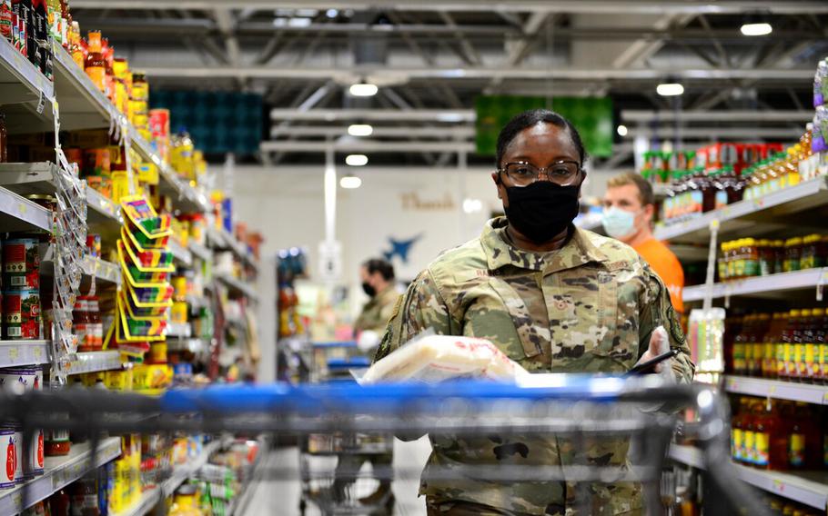 During the height of the pandemic, Tech. Sgt. Kahlia Rainer volunteered to deliver groceries for people at Aviano Air Base, Italy, who couldn’t shop for themselves. With new regulations expected to take effect this weekend, people will no longer need a mask to visit the grocery store or other shops in Italy. A face mask will continue to be required in schools, hospitals and other health care facilities.