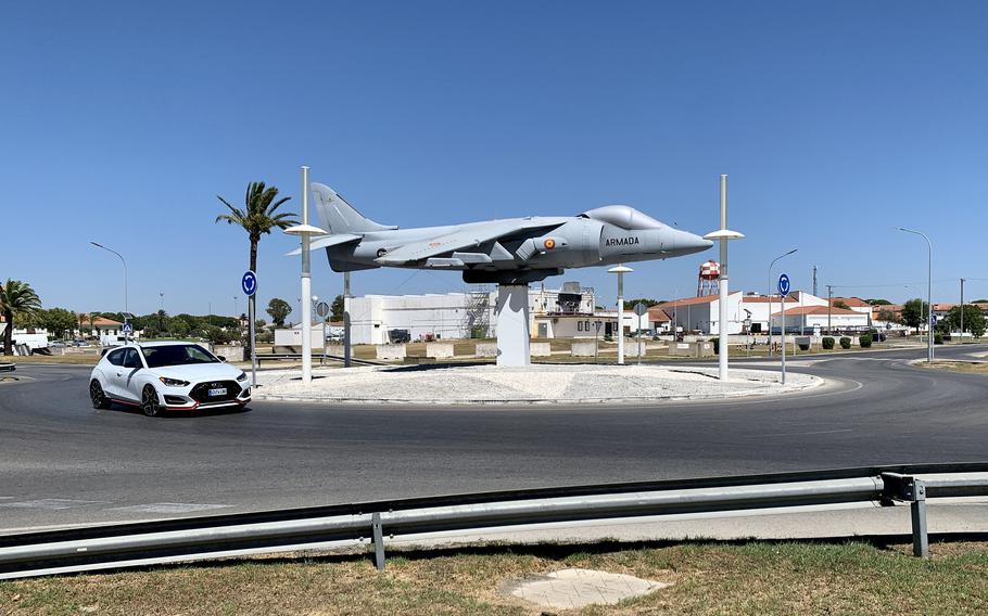  A vehicle drives near one of the gates at Naval Station Rota in Spain in August 2022. Several explosive devices were recently sent to government officials and buildings in Spain, prompting the base to take additional security precautions. 