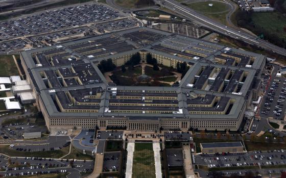 The Pentagon is seen from a flight taking off from Ronald Reagan Washington National Airport on Nov. 29, 2022, in Arlington, Virginia.  (Alex Wong/Getty Images/TNS)
