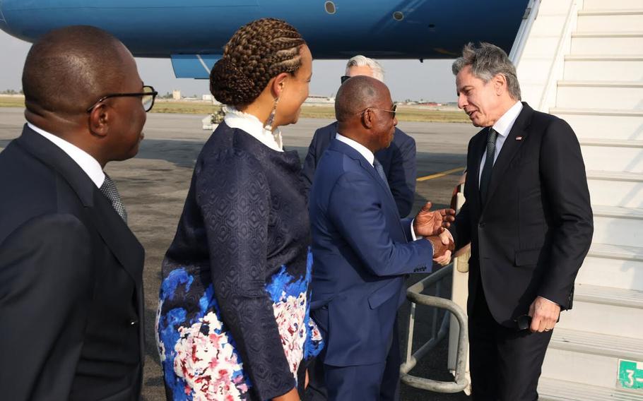 Secretary of State Antony Blinken arrives in Ivory Coast on Jan. 24, 2024.