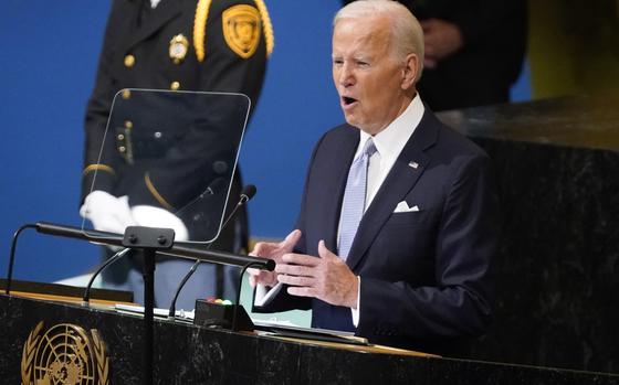 FILE - President Joe Biden addresses the 77th session of the United Nations General Assembly on Sept. 21, 2022, at the U.N. headquarters. How will the US, Europe respond if Vladimir Putin seeks to escalate his way out of a bad situation on Ukraine’s battlefields? To start with, by doubling down on the tactics that helped put Russia in a corner: more sanctions and isolation for Moscow, more arms for Ukraine. Biden promises a “consequential” response if Russia uses nuclear weapons. But Western leaders show no signs of matching Vladimir Putin's renewed nuclear threats with potentially escalatory nuclear bluster of their own. (AP Photo/Evan Vucci)