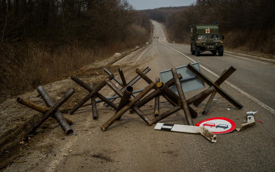 A road leading to Izyum in Slovyansk, Ukraine, on March 30, 2022. 