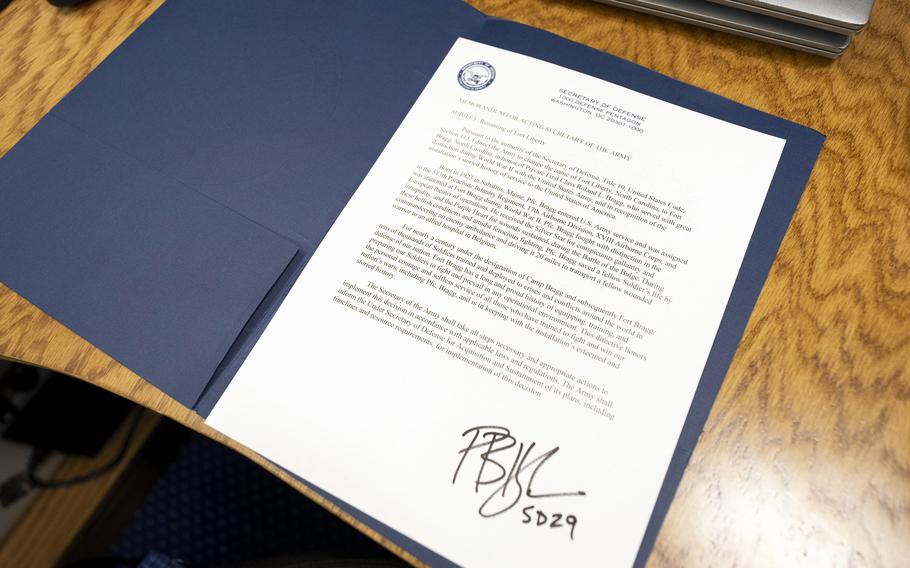 The memo signed by Pete Hegseth.