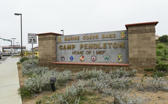 Camp Pendleton Marine Corps Base sign outside the main gate of the base. (File Photo/San Diego Union-Tribune/TNS)
