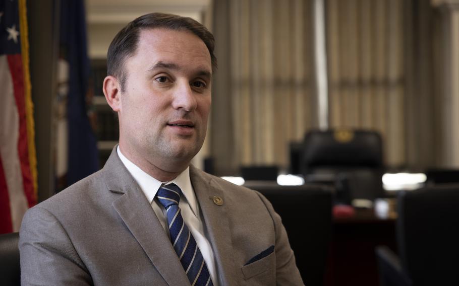 Virginia Attorney General Jason Miyares in his office Jan. 19, 2022, in Richmond. 