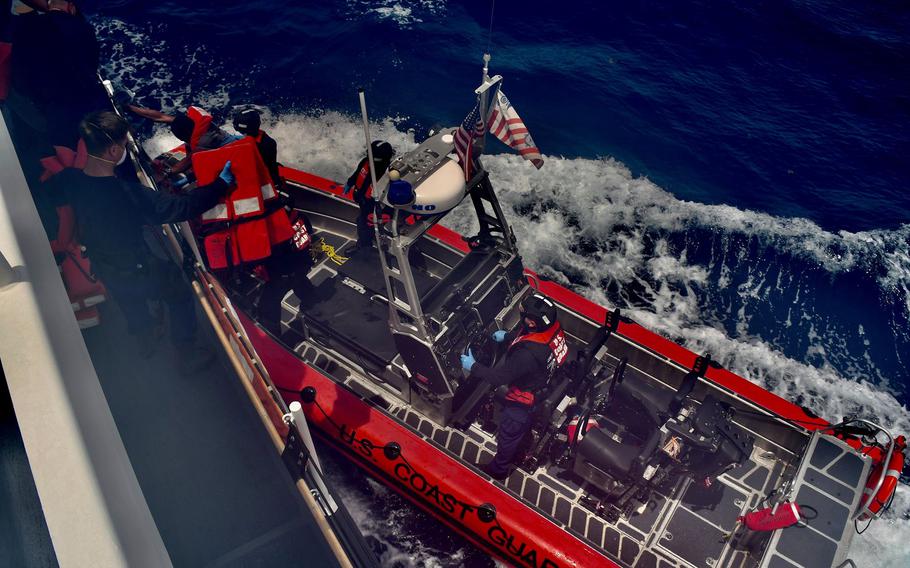 The Coast Guard Cutter Winslow Griesser rescues 48 Haitian migrants stranded on Monito Cay, Puerto Rico, in the Mona Passage Aug. 12, 2021. The migrants were transported to Mayaguez, Puerto Rico, where they transferred to U.S. Border Patrol custody and assisted by Emergency Medical Service personnel. 