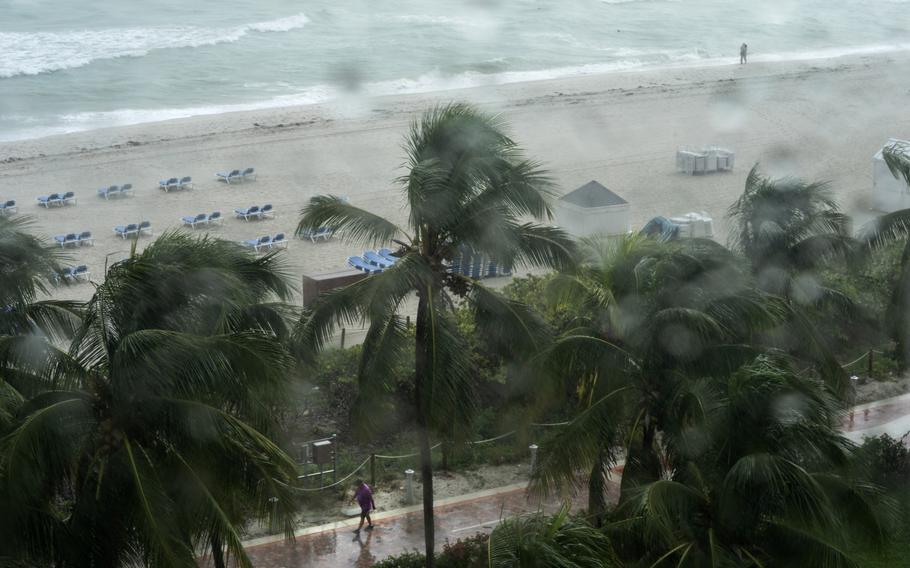 Rain deterred beachgoers in Miami Beach, Fla., on Nov. 8, 2022, as Tropical Storm Nicole approached. 