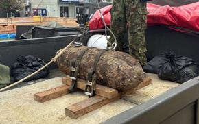 Japan Ground Self-Defense Force troops defused this U.S.-made, 275-pound bomb believed to be from World War II after removing it from a historical site in Naha city, Okinawa, July 6, 2025.