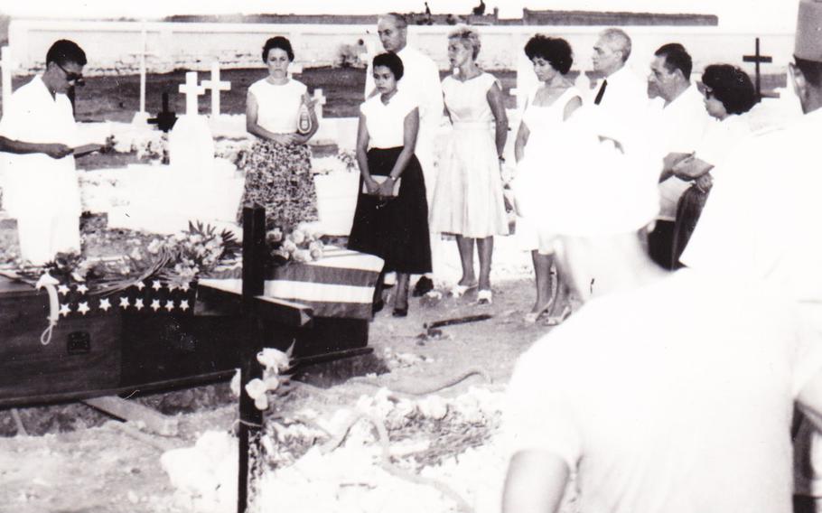 Mourners attend the funeral of Coast Guard veteran and WWII U.S. Merchant Marine Arthur Lewis in October 1959 in Djibouti city, Djibouti. 