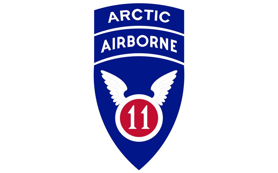 The official insignia for the 11th Airborne Division. The Army will re-designate U.S. Army Alaska and two Alaska-based brigade combat teams in the summer as the 11th Airborne Division Headquarters and the 1st and 2nd Brigade Combat Teams, 11th Airborne Division. This re-designation is an outgrowth of the Army’s January 2021 Arctic Strategy.