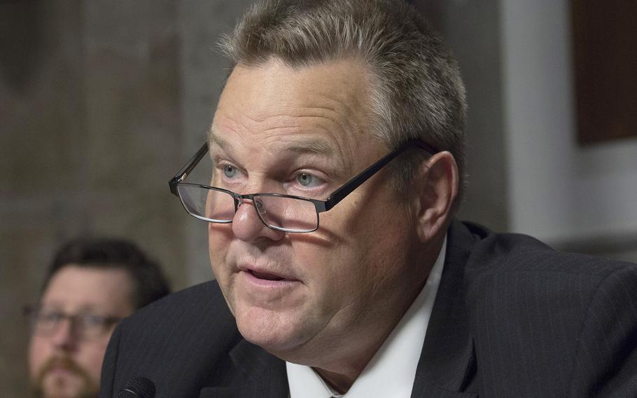 Sen. Jon Tester, D-Mont., now the chairman of the Senate Veterans’ Affairs Committee, pictured making a statement in June 2018 at a hearing on Capitol Hill. Tester on Tuesday, July 26, 2022, proposed legislation designed to modernize the Department of Veterans Affairs’ medical centers and other infrastructure after he and 11 other senators last month blocked a nearly $2 trillion VA plan to close, consolidate and upgrade agency facilities across the country. 