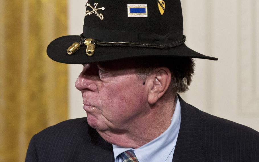 Joe Galloway, at a Medal of Honor ceremony from Ia Drang battle helicopter pilot Bruce Crandall at the White House in 2007.