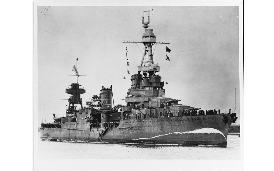 The USS Northampton enters the river at Brisbane, Australia, Aug. 5, 1941. Floyd Thomason, who turned 100 on Feb. 3, 2024, served on the Northampton and was there when the ship sank during the Battle of Tassafaronga in November 1942.