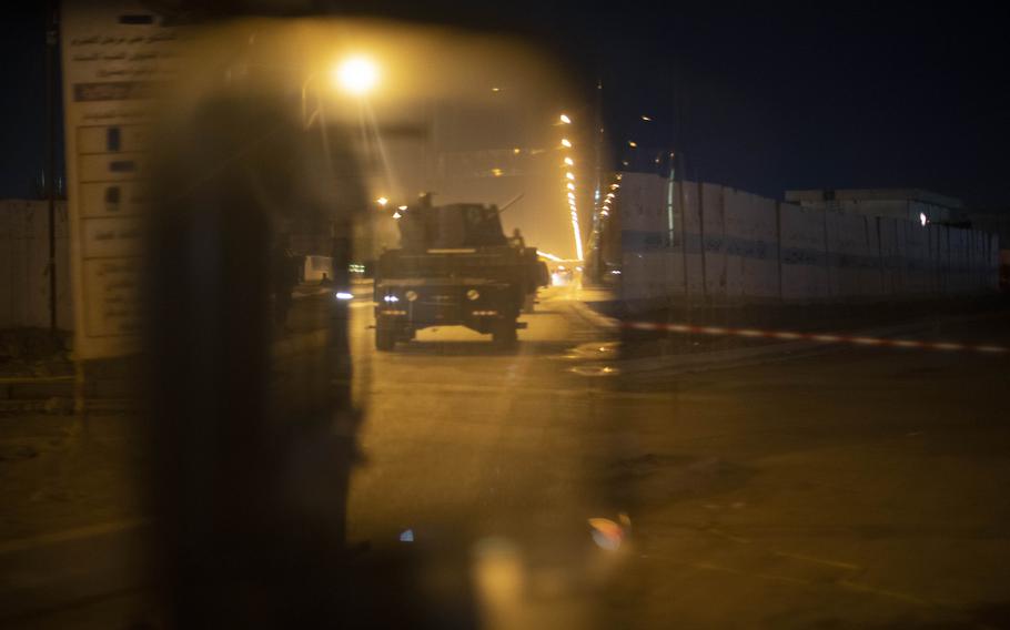 120p na               Members of Iraq's Counterterrorism Service ride in Humvees in Fallujah, Iraq, on Jan. 17, 2021. MUST CREDIT: Photo for The Washington Post by Charles Thiefaine