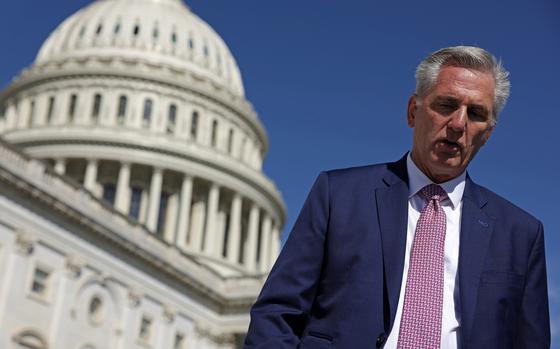 House Minority Leader Rep. Kevin McCarthy leaves after a news conference at the East Steps of the U.S. Capitol on Sept. 29, 2022, in Washington, D.C. (Alex Wong/Getty Images/TNS)
