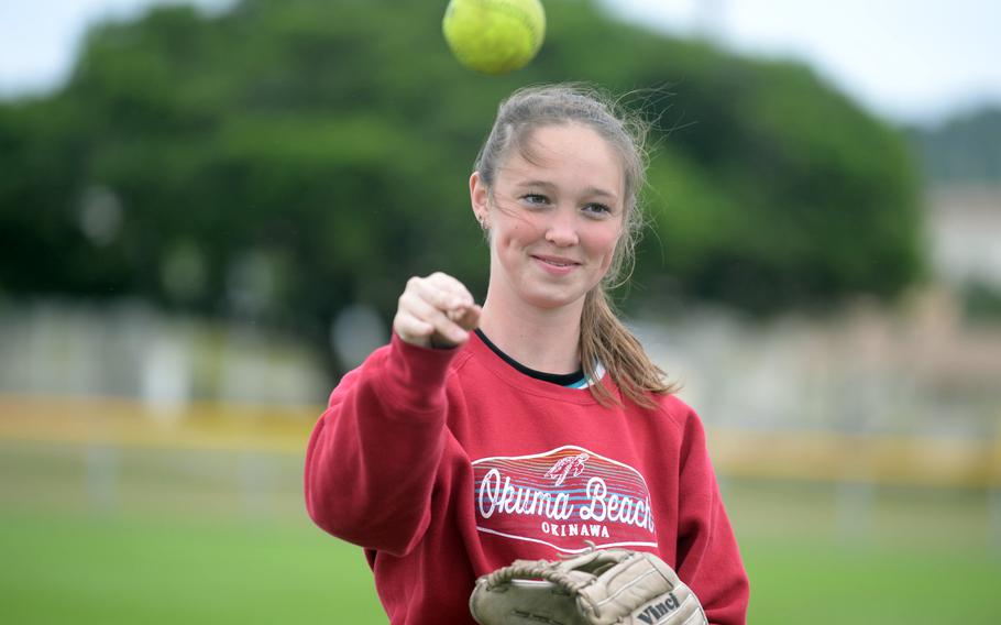Junior Morgan Sayers, in her third season in Kadena softball uniform, is pegged to start at shortstop this season.