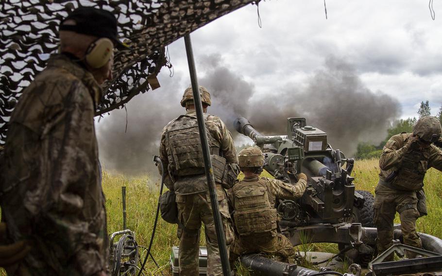 Hilton Labow, a 98 year-old WWII Veteran watches the Soldiers of 2nd Battalion, 15th Field Artillery Regiment, 2nd Brigade Combat Team, 10th Mountain Division as they conduct a live artillery fire exercise on August 10, 2022. Labow served in the 87th Infantry Regiment of the 10th Mountain Division and fought in the Battle of Mount Belvedere.