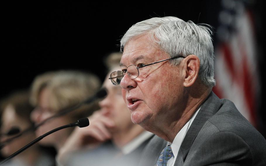 Sen. Bob Graham, right, speaks during the National Commission on the BP Deepwater Horizon Spill and Offshore Drilling meeting on Sept. 27, 2010, in Washington. The former Florida Sen. Graham, who chaired the Intelligence Committee following the 2001 terrorist attacks and opposed the Iraq invasion, has died, according to an announcement by his family Tuesday, April 16, 2024.