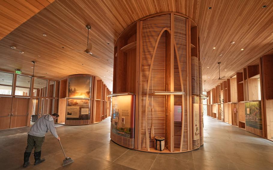 A photo from inside the Tekakapimək Contact Station at the Katahdin Woods and Waters Monument in northern Maine.