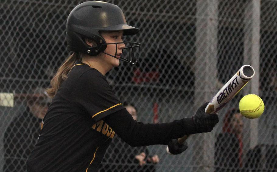 Miyuki Greimel bunts.