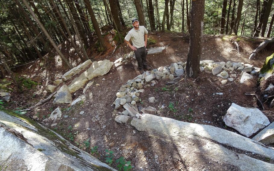 Infrastructure and conservation manager Camille-Antoine Ouimet on the newest section of the Des Escarpements trail in Mont-Mégantic National Park. 