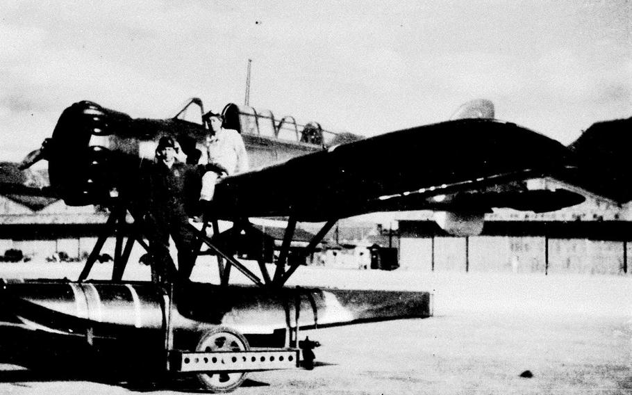 Nobuo Fujita and his Yokosuka E14Y floatplane, a type nicknamed “Glen.”