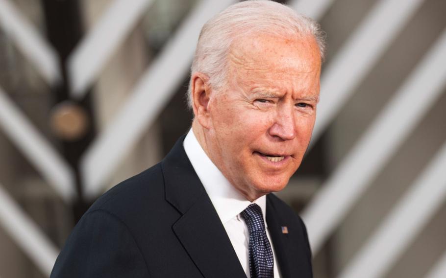 President Joe Biden arrives for a European Union summit in Brussels on June 15.