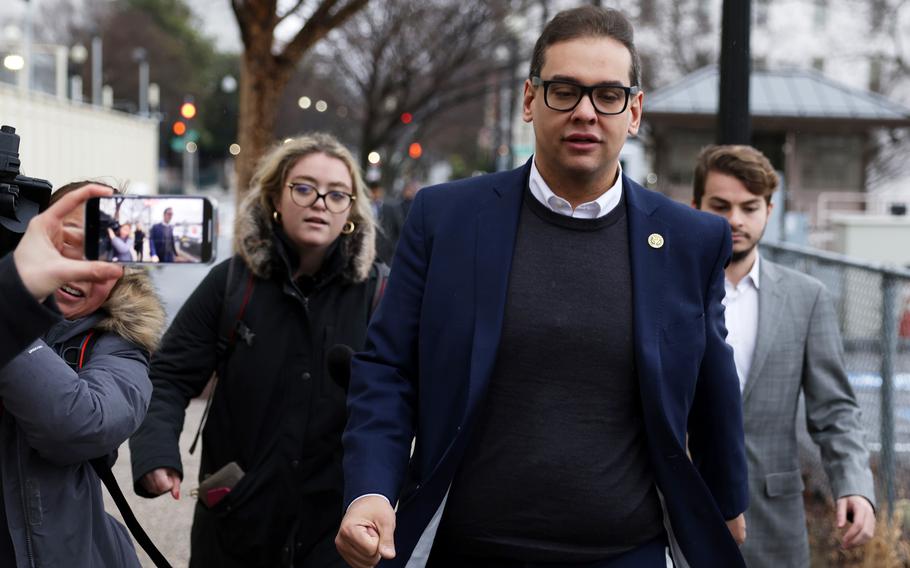 U.S. Rep. George Santos (R-NY) leaves the Capitol Hill Club on Jan. 31, 2023, in Washington, D.C. 