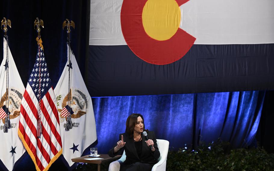 Vice President Kamala Harris has a conversation about water policy at the Arvada Center for the Arts and Humanities on March 6, 2023, in Arvada. Climate change was the main talking point during Vice President Harris' visit to Colorado.