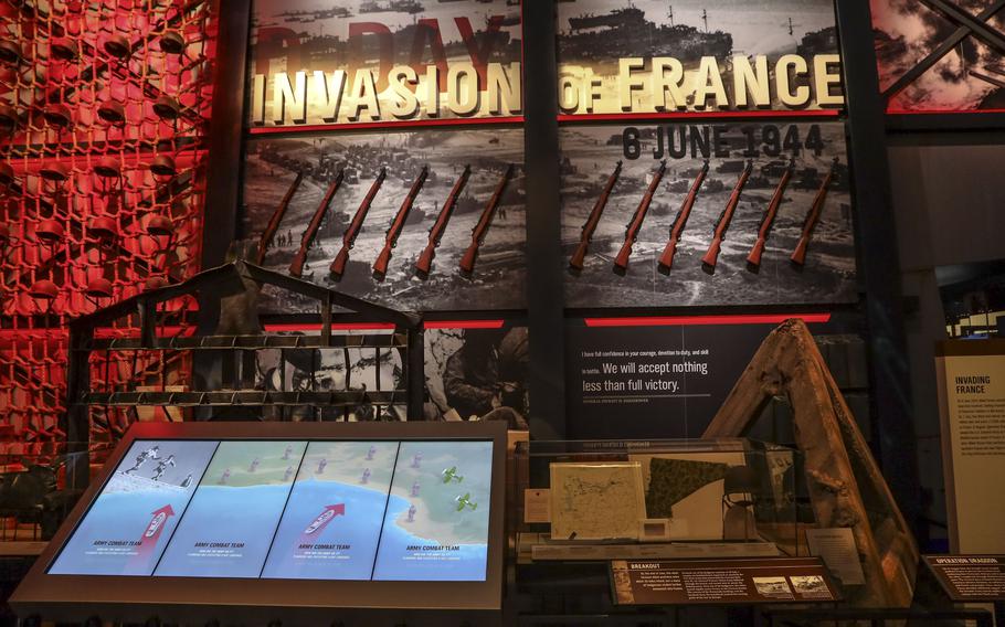 An exhibit about the World War II invasion of France at the National Museum of the United States Army on its reopening day, June 14, 2021.