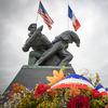 A monument to the U.S. Navy stands on Omaha Beach in Normandy, France.